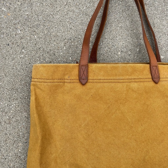 Madewell Canvas Tote Bag Leather Handles Ochre - Picture 4 of 7